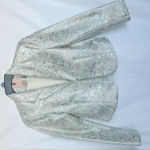 Old Navy Silver Floral Brocade Blazer with Light Green Accents